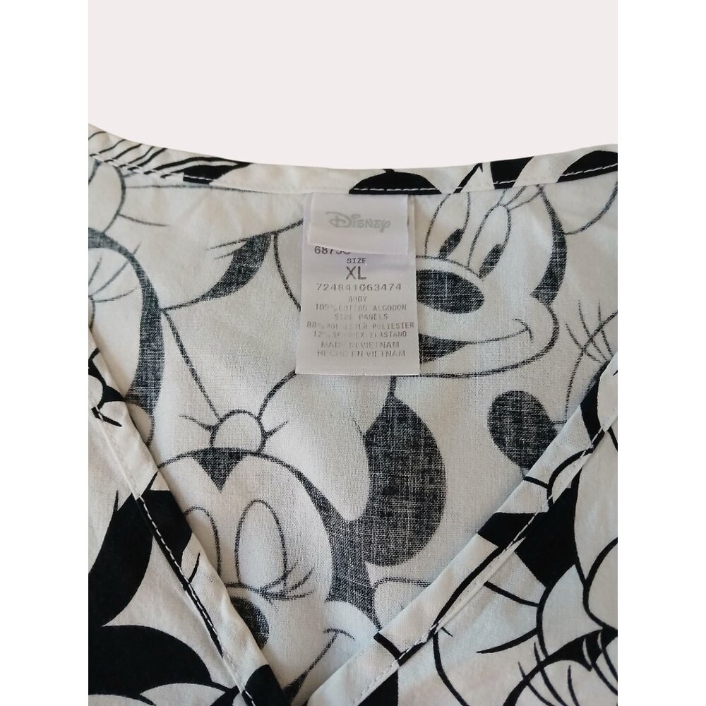 Disney Tooniforms Minnie Mouse Scrub Top Black White V Neck Side Panels XL - Picture 9 of 12